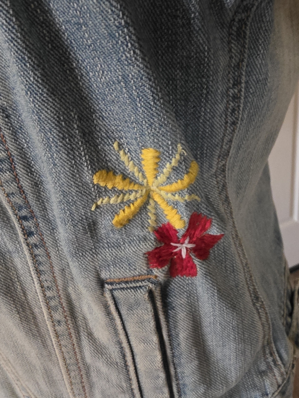 GAP Light Blue Denim Jacket with Multicolor Floral Embroidery - Picture 4 of 7